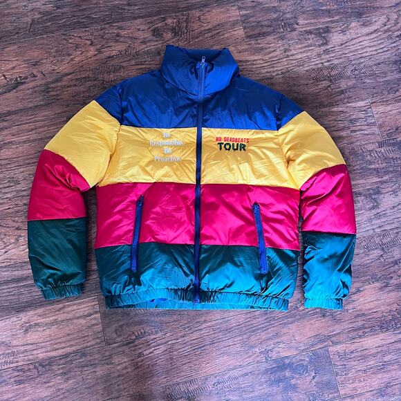 RARE Deadbeats Tour Unbranded Colorblock Puffer Jacket Zip Festival EDM Jacket - Picture 5 of 12